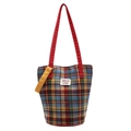Bolso tote retro de lona a cuadros con correas rojas y amarillas sobre fondo blanco - Rojo
