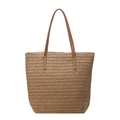 Bolso tote de paja con correas de cuero marrón y diseño espacioso en color caqui - Caqui