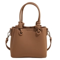 Braune Beuteltasche aus Leder mit Lychee-Narben, Handgriffen und Schulterriemen - Ohne Anhänger / Khaki
