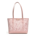 Borsa tote rosa con stampe di gatto e coniglio e targhetta con logo in metallo dorato - Rosa