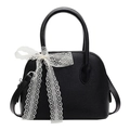 Bolso de mano negro con textura de lichi, lazo de encaje blanco y correa ajustable - Negro