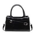 Piccola borsa quadrata chic in pelle verniciata nera con fiocco e fibbie in metallo argento - Nero