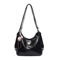 Modische schwarze Oil-Wax Leder-Tote Bag mit silbernem Dreieck-Logo und Anhänger - Schwarz + Baseball-Set