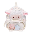 Süßer weißer Plüsch-Schaf-Rucksack mit durchsichtiger Ita-Bag-Tasche und weichem Kunstfell - Weiß Transparent