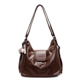 Retro brown soft leather tote bag with contrast stitching and baseball charm - Brown + Baseball Kit