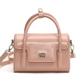 Piccola borsa a mano rosa retrò in pelle cerata con logo in metallo per donna - Rosa