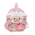 Niedlicher rosa Schaf-Plüschrucksack mit transparentem Fach und Schleifen-Details - Rosa Transparent