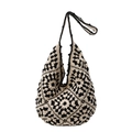 Handmade crochet tote bag with black and white retro granny square floral patterns - Black and White