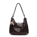 Retro dark brown soft faux leather hobo tote bag with a mini baseball charm - Coffee With Baseball Charm