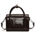 Deep brown oil wax leather square handbag with silver logo and detachable shoulder strap - Brown