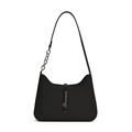 Borsa a spalla hobo nera intrecciata minimalista con fibbia in metallo argentato - Nero