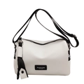 Borsa a cuscino in pelle bianca con ampia tracolla sportiva e logo nero alla moda - Bianco Sporco