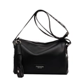 Borsa a cuscino in pelle nera con ampia tracolla stampata con lettere alla moda - Nero