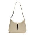 Borsa hobo beige in tessuto da donna con catena argentata e chiusura a pistone in metallo - Bianco