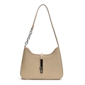 Borsa sottobraccio intrecciata beige minimalista con fibbia in metallo e tracolla a catena - Albicocca