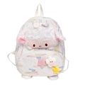 Süßer weißer Plüsch-Schaf-Rucksack für Mädchen mit Regenbogen-Stickerei und Weichfell - Weiß Blickdicht