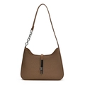 Brown woven texture underarm hobo bag with silver chain strap and metal buckle - Dark Brown