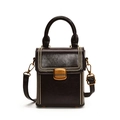Borsa box retrò in pelle PU marrone scuro con fibbia in bronzo e manico superiore - Marrone