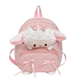 Zaino rosa con volant e testa di agnello in peluche bianca con fiocchi a pois - Rosa Opaco