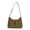 Minimalist olive green woven underarm bag with silver metallic ring chain and buckle - Elm Green