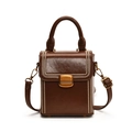 Borsa a scatola marrone vintage in similpelle lucida con cuciture e manico superiore - Marrone