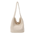 Off-white handmade crochet woven tote bag with wide shoulder strap in hobo style - Off White