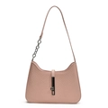 Minimalist pink woven texture hobo bag with silver chain and metal clasp detail - Jelly Pink