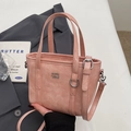 Borsa a secchiello rosa chiaro minimalista con logo argento e tracolla regolabile donna - Rosa - Senza Pendente