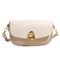 Bolso bandolera chic para mujer en cuero crema y textura tejida beige con cierre dorado - Blanco