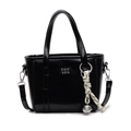 Chic black bucket bag with silver CQIH 2DN text, top handles, and charm pendant - Black (With Silver Bell Braided Rope)