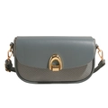 Bolso bandolera cuadrado en azul grisáceo de cuero y tejido con hebilla dorada - Azul