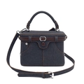 Borsa a mano a scatola stile denim grigio scuro con bordo marrone e dettagli in metallo - Nero