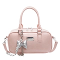 Borsa a mano bowling in pelle PU rosa con dettagli argentati e ciondolo a fiocco - Rosa (Con Ciondolo Fiocco)