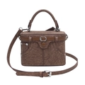 Borsa a scatola in denim marrone vintage con fibbia della cintura e bottone - Marrone