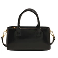 Minimalist black oil wax leather handbag with golden hardware and top handles - Black (Without Charm)