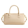Chic beige oil wax leather handbag with golden hardware and adjustable crossbody strap - White (Without Charm)