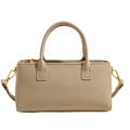Minimalist beige oil-wax leather handbag with double round handles and gold hardware - Green (No Pendant)