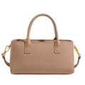 Minimalist beige oil wax leather small square handbag with detachable crossbody strap - Khaki (Without Charm)