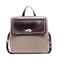 Mochila retro de dos tonos con solapa marrón oscuro y cierre giratorio de plata fina - Blanco Crema con Café