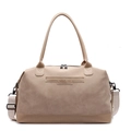 Borsa tote beige minimalista con manici in pelle e ampia tracolla in tessuto morbido - Cachi