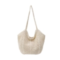 Schicke beige Häkel-Stofftasche mit Netzdesign und Innenfutter für Strand oder Alltag - Gebrochenes Weiß