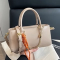 Mini sac carré en cuir ciré beige avec chaîne cœur et corde décorative orange - Kaki (Avec Pendentif Nœud)