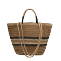 Borsa tote estiva in paglia intrecciata marrone chiaro con eleganti strisce nere - Cachi