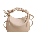 Elegante borsa a cuscino beige pieghettata con manico scrunchie e coulisse laterali - Bianco Sporco