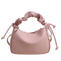 Pink pleated handbag with soft PU leather texture and ribbon knot decoration - Pink