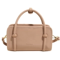 Stijlvolle beige crossbody tas met ronde handgreep en CLEAROK logo van PU-leer - Abrikoos - Zonder Hanger