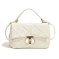 Elegante borsa a tracolla bianca trapuntata con chiusura a T dorata da donna - Bianco Elegante