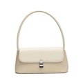 Elegante borsa sottobraccio bicolore in pelle crema e tessuto intrecciato beige - Bianco