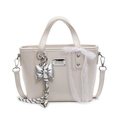 Chic beige oil wax leather bucket bag featuring a silver bow and lace ribbon detail - Off-white With Bow Heart Knot