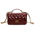 Borsa trapuntata in pelle verniciata bordeaux con catena dorata e chiusura a girello - Rosso